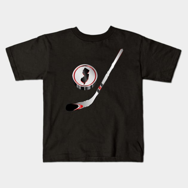 NHL - NJ  Silver White Red Black Stick and Puck Kids T-Shirt by geodesyn